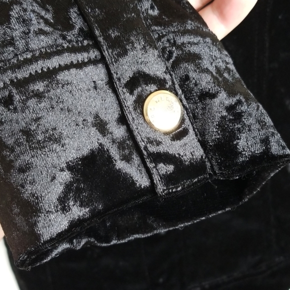 Andrew Marc black velvet button down top |… - Picture 3 of 8